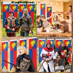 4 Ft Medieval Fantasy Pull-Down Banner with Lion Design Hanging Party Bunting Ba