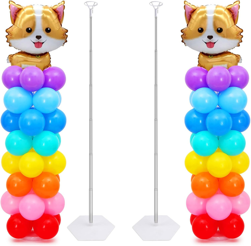 2 Set Balloon Column Kit – 6.56 Feet Balloon Column Stand with Base for Baby Sho