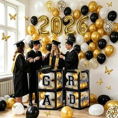 2026 Graduation Party Decorations: 4 Pcs Black Balloon Boxes with Letters 202…