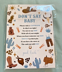 183 Pcs- Baby Shower Games-Blue Pencils-Wooden Sign Cowboy Western & More NEW!