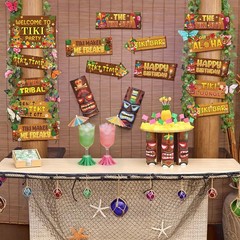 20 Pcs Tiki Party Decorations Totem Hawaiian Luau Tropical Table Signs Set