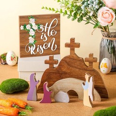 7 Pcs Easter Scene Wooden Decorations Empty Tomb Easter Resurrection Scene Se…