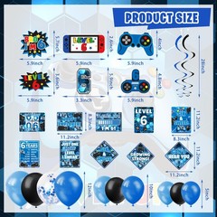 6th Birthday Decorations for Boys, 149Pcs Blue Video Game level 6 Party Suppl…