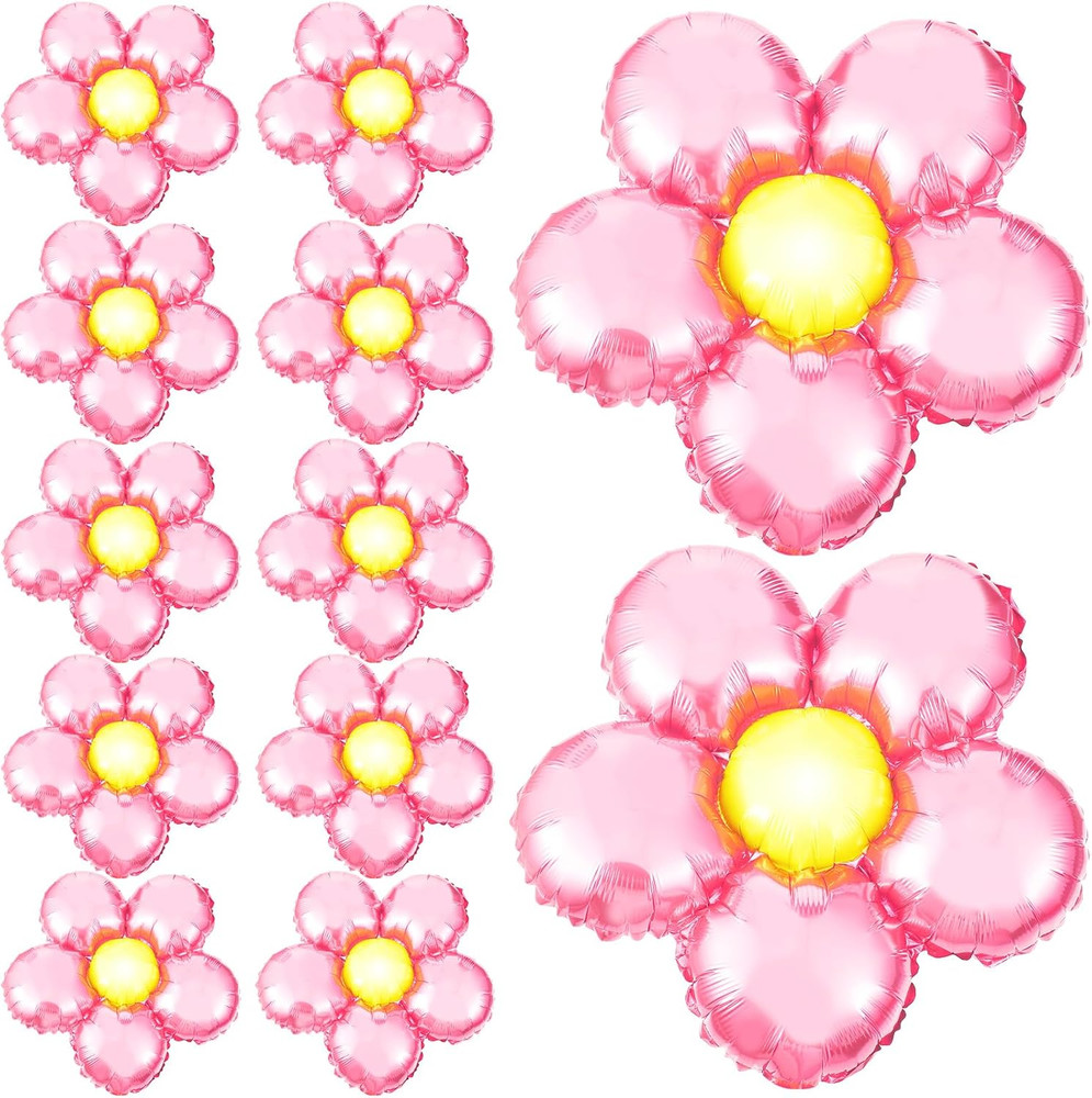 12 Pcs Light Pink Flower Balloon Huge Aluminum Foil Pastel Pink Flower Shaped Gr