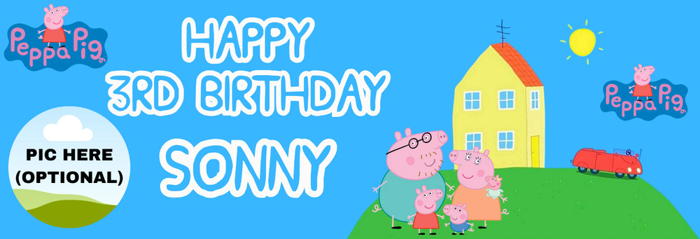 PEPPA PIG/FAMILY BIRTHDAY BANNER CUSTOM PERSONALIZED DECOR NAME PARTY PHOTO