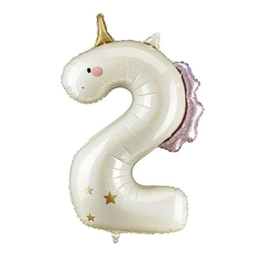 Unicorn Balloon PartyDeco 36.5 Inch – Pink and White Holographic Number 2