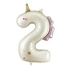 Unicorn Balloon PartyDeco 36.5 Inch – Pink and White Holographic Number 2