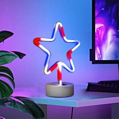 2 Pack Patriotic LED Neon Star Lights – Battery/USB Powered Red White Blue Decor