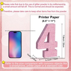 1 PCS Pink Glitter Number 4 Wooden Table Centerpiece Birthday Decor 7.8 Inch