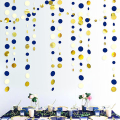 46 Ft Navy Blue and Gold Circle Dots Garland Royal Blue Hanging Paper Polka Dot