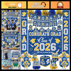 Class of 2026 Graduation Decorations – Blue & Gold Party Supplies, Congrats Grad