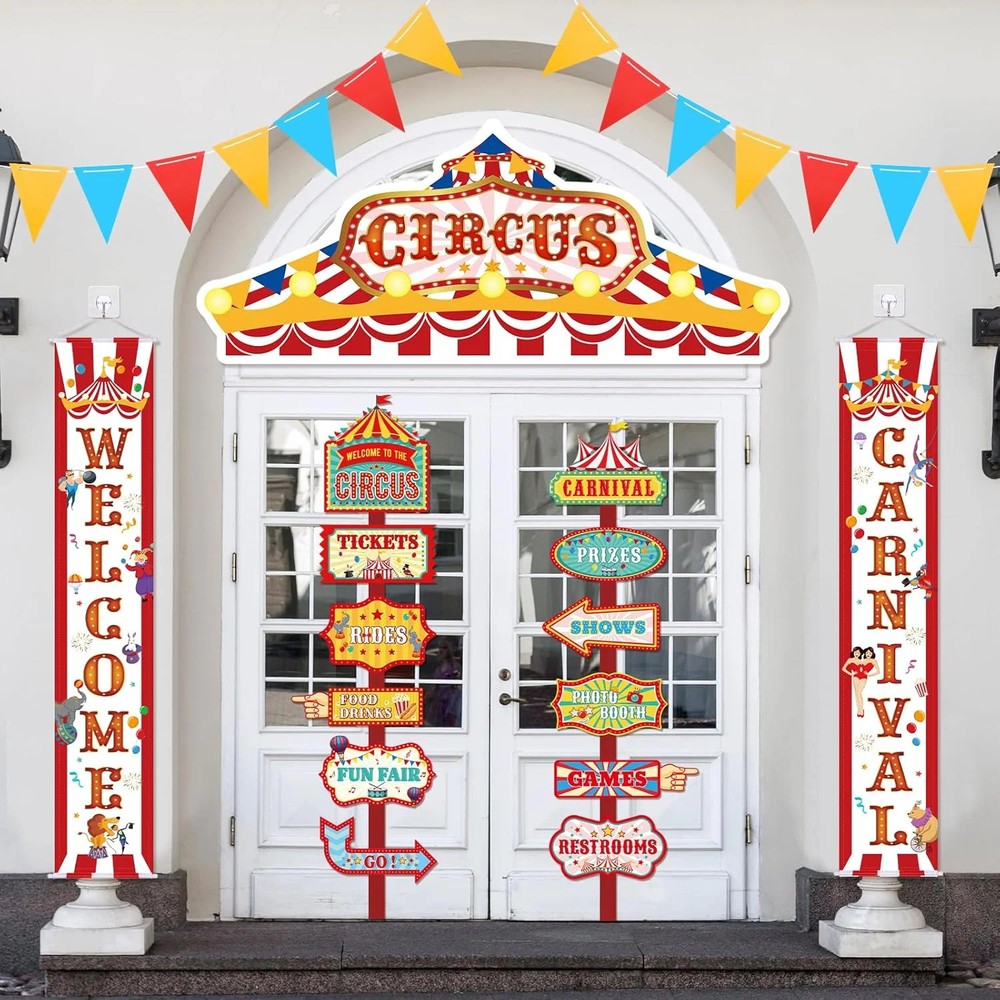 15 Pcs Circus Decorations Carnival Striped Awning Porch Banner Carnival Theme Di