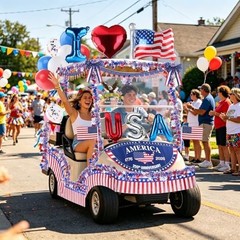 Patriotic Golf Cart Decorations Kit with USA Balloons, Flags & Eagle Sticker