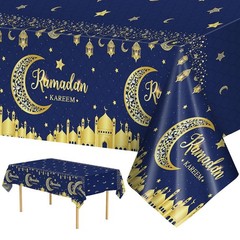 Ramadan Table Cloth Blue Gold Islamic Table Cover Decorations Kareem Party Decor