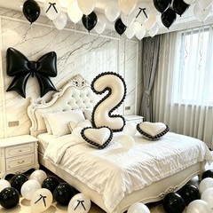 Black Bow 2nd Decorations, White Sand Black Balloons with Bow Heart Number 2 …