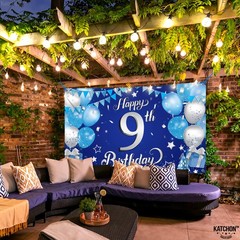 Blue Happy 9th Birthday Decorations Banner – XtraLarge 72×44 Inch | 9th Birthday