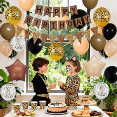 Leopard Birthday Decorations, Gold Cheetah Print Animal Balloons Brown Black and