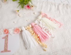 Pink Flower 1st High Chair Banner – Wildflower Tassel First Banner,1st Decora…