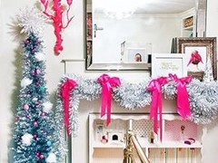 DECORA 33 Feet Silver Tinsel Garland, Christmas Metallic Hanging Tinsel Garland