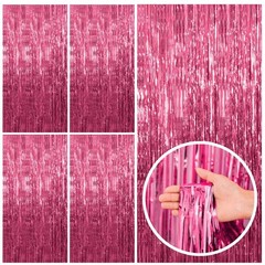 5 Pack Pink Tinsel Curtain Backdrop – Foil Fringe Party Decorations, Birthday Ph