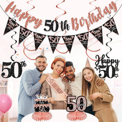 50Th Birthday Decorations for Women, Rose Gold Happy 50Th Birthday Banner Crown