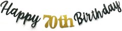 Glitter Happy 70th Birthday Banner Double Sized Paper 70 Black