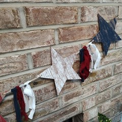 Rustic Americana Wooden Star and Rag Streamer Garland, 6′