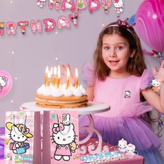 110 Pcs Hello Kitty Party Favors,Hello Kitty Kids Party Bag Sticker Chain Badge