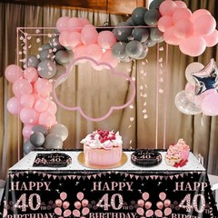 Chic 41-Piece 40th Birthday Set: Black Rose Gold Plates, Napkins & Cloth