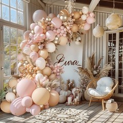 Dusty Pink White Nude Balloon Arch Kit, Pink and Gold Balloons With Light Pin…