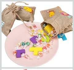 36 Pcs Easter Burlap Goody Bags,Egg Bunny Chick Treat Drawstring Linen Bags