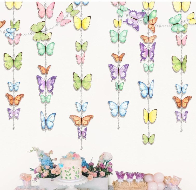 Butterfly Garland Garden Party Decorations Pastel Floral Banner Butterflies 4