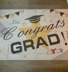 Graduation Party Supplies Congrats Grad 3×5 Party Banner Decor Black & Gold