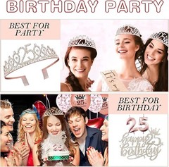 25th Birthday Decorations for Girls, 25th Birthday Sash, 25th Birthday Crown,…