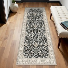 YAMEIJING Washable Runner Rug for Hallways 2′ x 6′ (Rectangular), Black/Beige