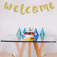 Welcome Gold Glitter Hanging Sign Banner – Reusable Decorations for First Day of