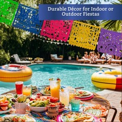 Mexican Party Banners (5 Pack with 10 Plastic Flags per Banner) – Papel Picad…