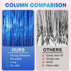 2 Pack Blue Tinsel Foil Fringe Curtains Metallic Party Streamers Backdrop
