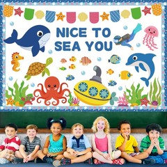 Ocean Bulletin Board Classroom Decorations Sea Animal Cutouts Borders 86 PCS