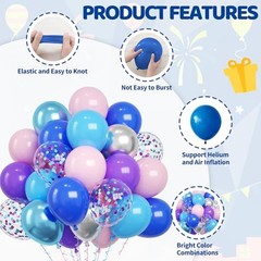 Pink and Blue Balloons, 60PCS Dark Light Blue Purple Party Pink Blue Silver