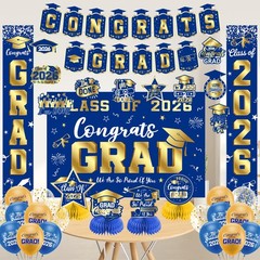 Graduation Decorations 2026 Blue and Gold 60 inches x 40 inches,