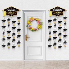 Black and Gold Graduation Cap Garland – Pack Of 2, No DIY | Congrats Grad Garlan