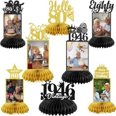 8Pcs 80th Birthday Decoration for Men Women Happy 80th Birthday Honeycomb Cen…