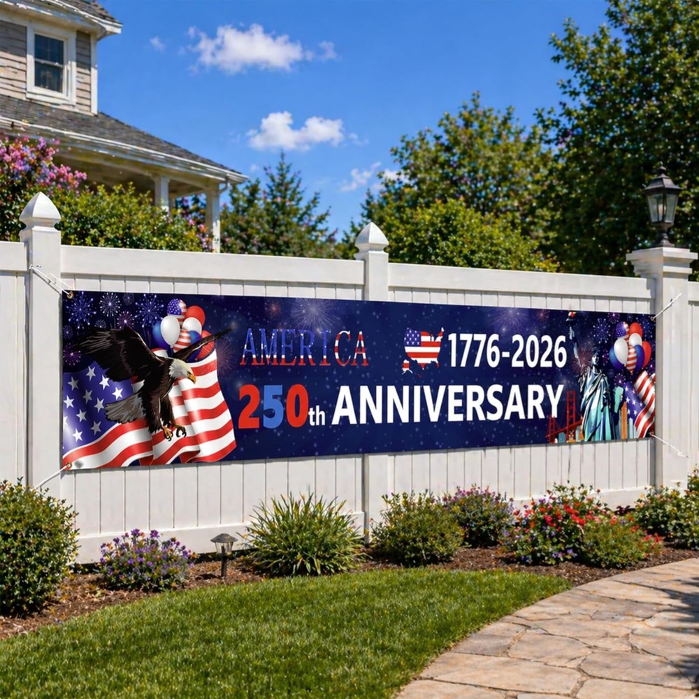250th Anniversary Banner Patriotic Flag 120×24 Celebrate Independence Day
