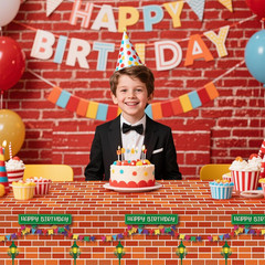 3 Pcs Red Brick Wall Street Party Decorations Cartoon Street Birthday Plastic Ta