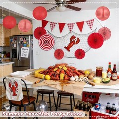 15 Pcs Red Gingham Party Decorations 12 Inch Paper Lanterns and Fans for Picnic