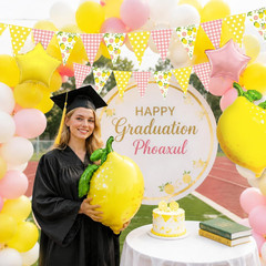 Pink and Yellow Lemon Triangle Banner Balloons Lemonade Bar Stand Supplies Amalf