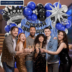 Birthday Decorations for Men with Black Metallic Silver Navy Blue Blue,