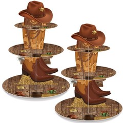 2 Pack Western Cowboy Cupcake Stand – Birthday Party Decoration & Dessert Holder