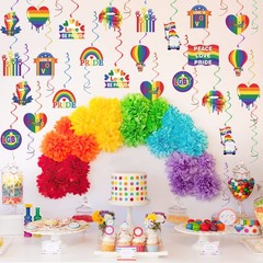 35 PCS LGBT Gay Pride Decorations Rainbow Hanging Swirls Love Is Love Party